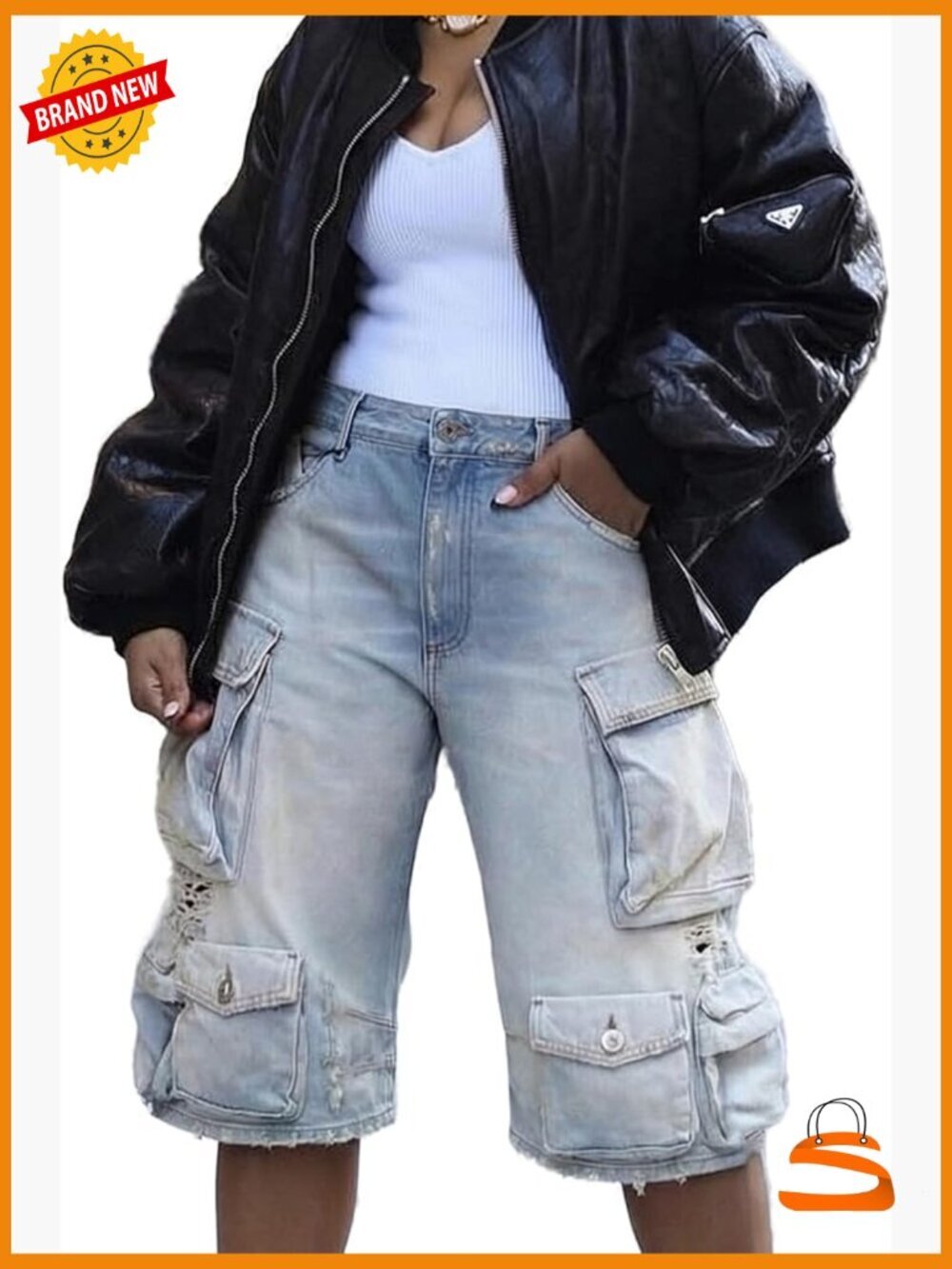 High Waisted Cargo Jean Shorts for Women Y2k with Pockets